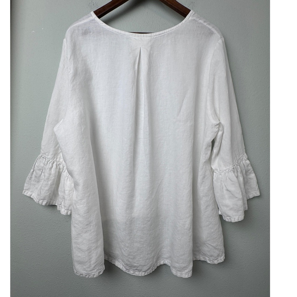 Bryn Walker Fran Basic Linen Ruffle Bell Sleeve High-Low Top White XL - Picture 8 of 14